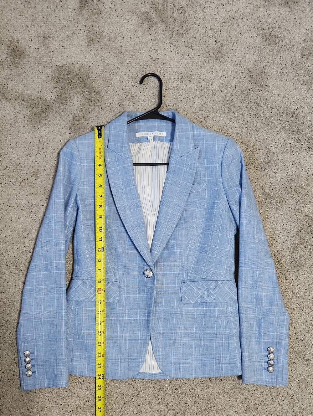 Veronica Beard Cutaway Dickie Blazer Jacket in Pale Blue Check Size 4 - Picture 12 of 16